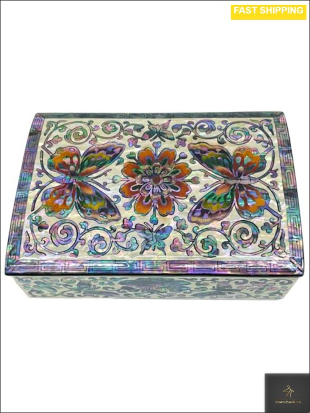 Mother of Pearl Inlaid Wooden Mini Trinket Jewelry Box Card Case Butterfly